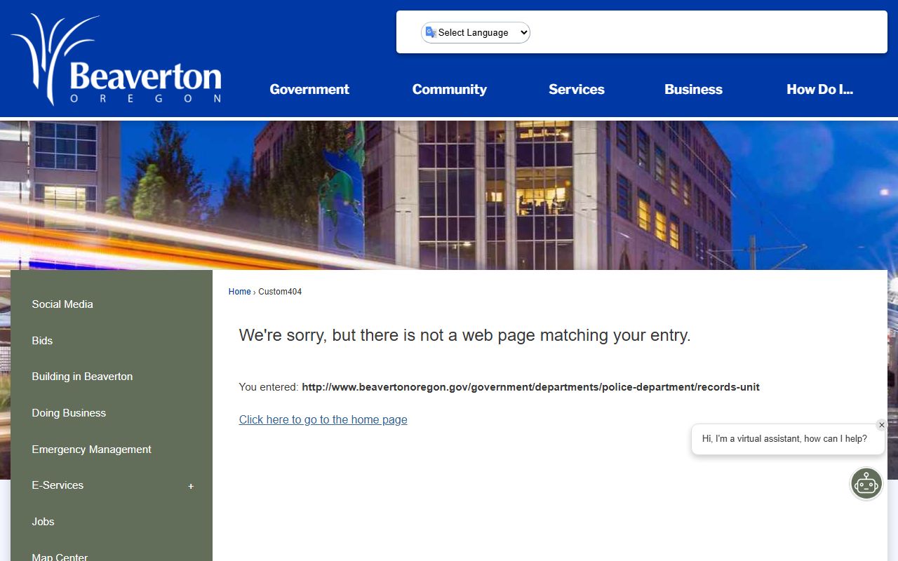 Beaverton Police records unit for booking data access