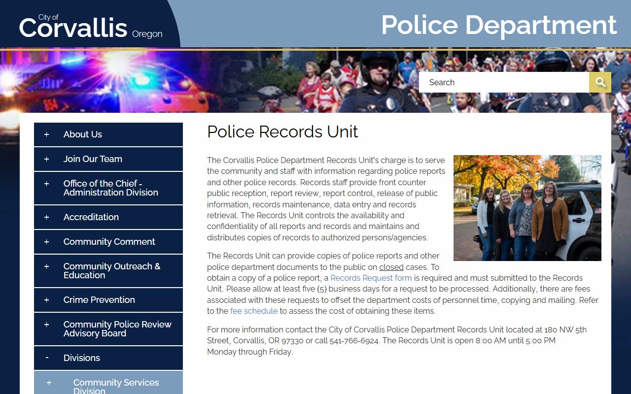 Corvallis Police records unit for booking data access