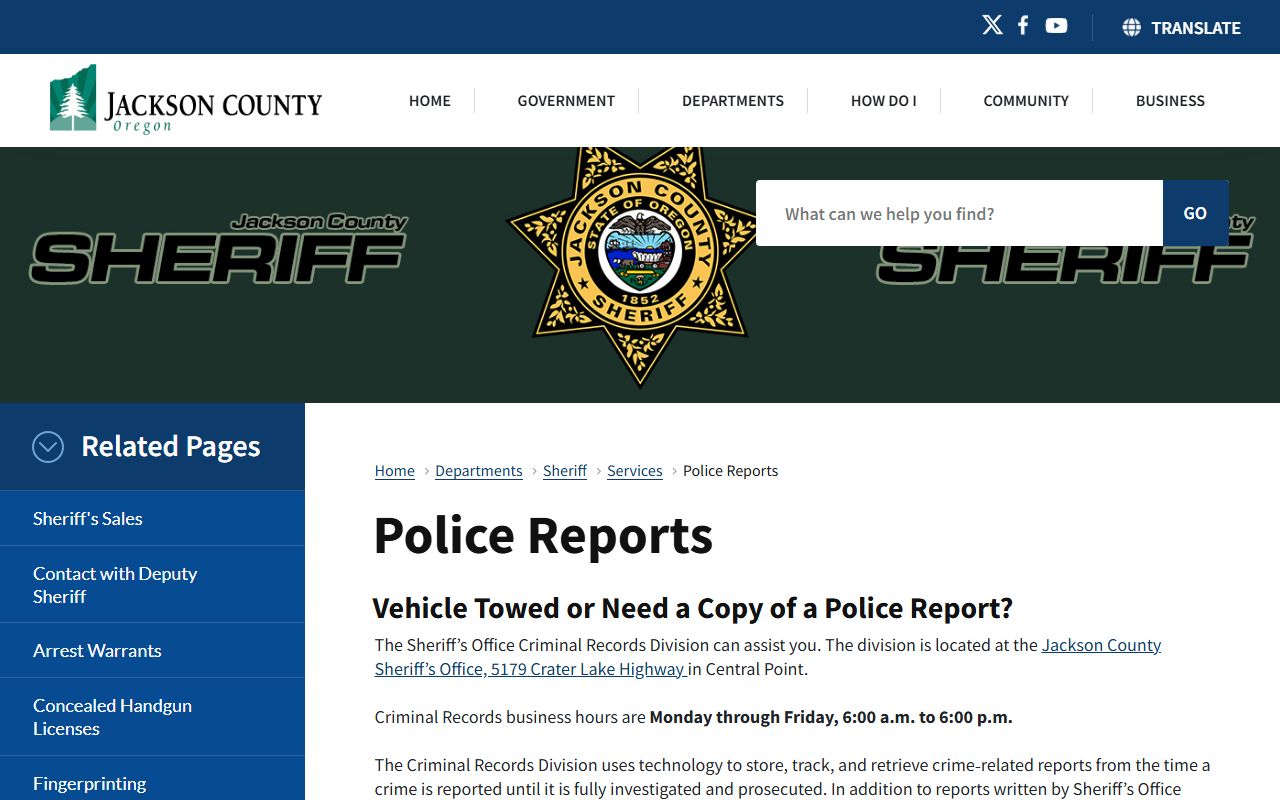 Jackson County Sheriff office for Medford area booking records