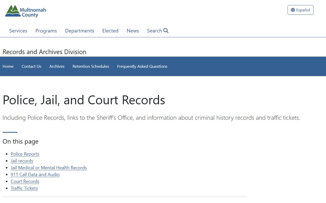 Multnomah County records for Portland arrest booking data