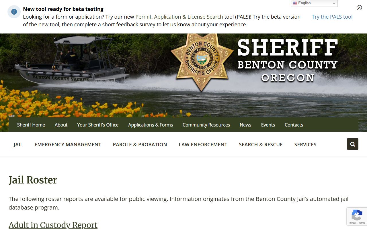 Benton County Sheriff's Office for 72 hour booking records in Corvallis Oregon