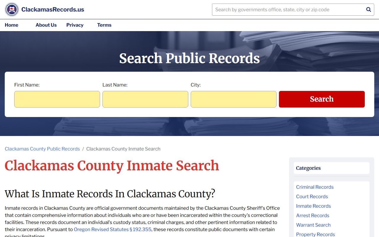 Clackamas County inmate search for 72 hour booking records in Oregon