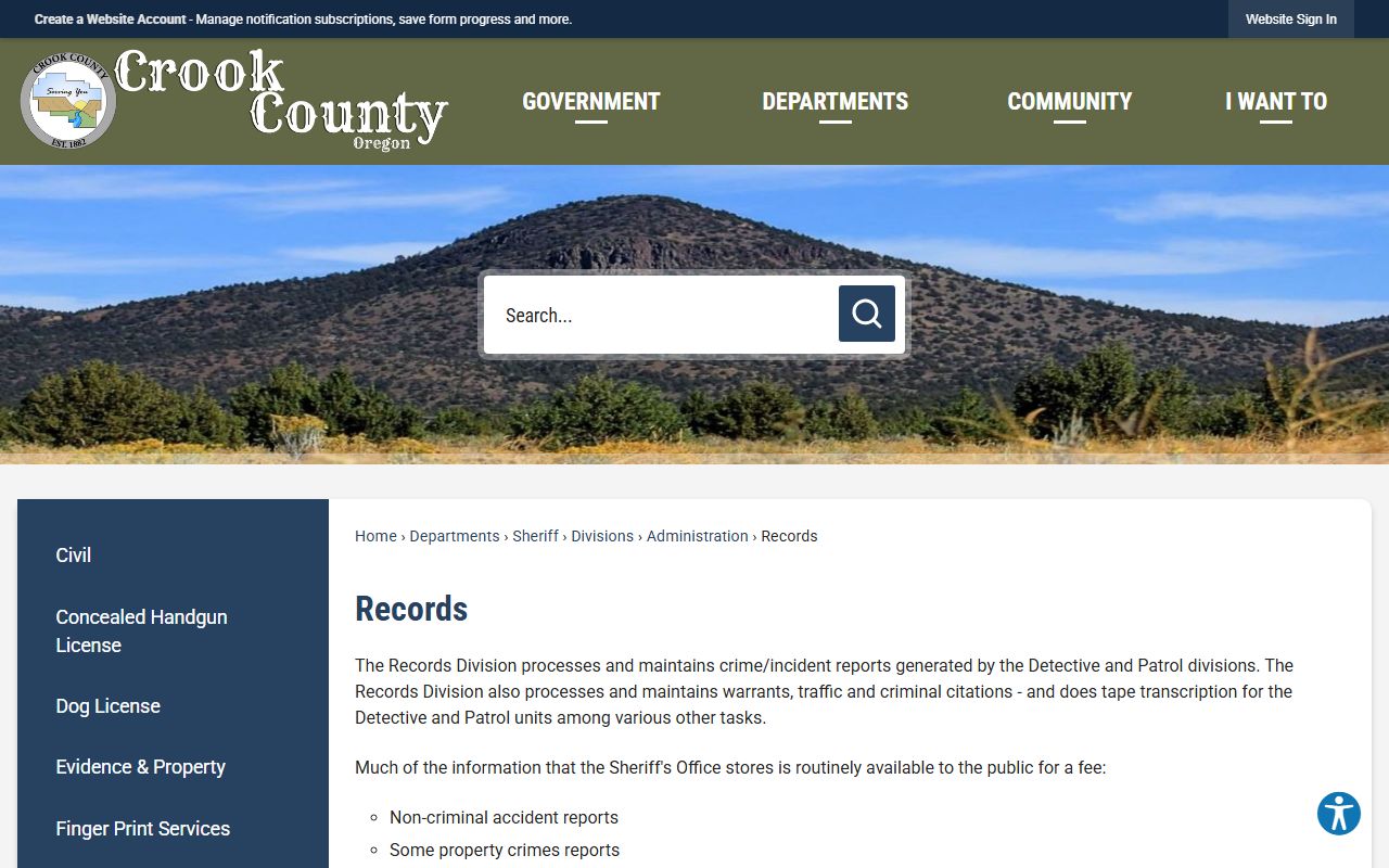 Crook County Records Division providing booking record access in central Oregon