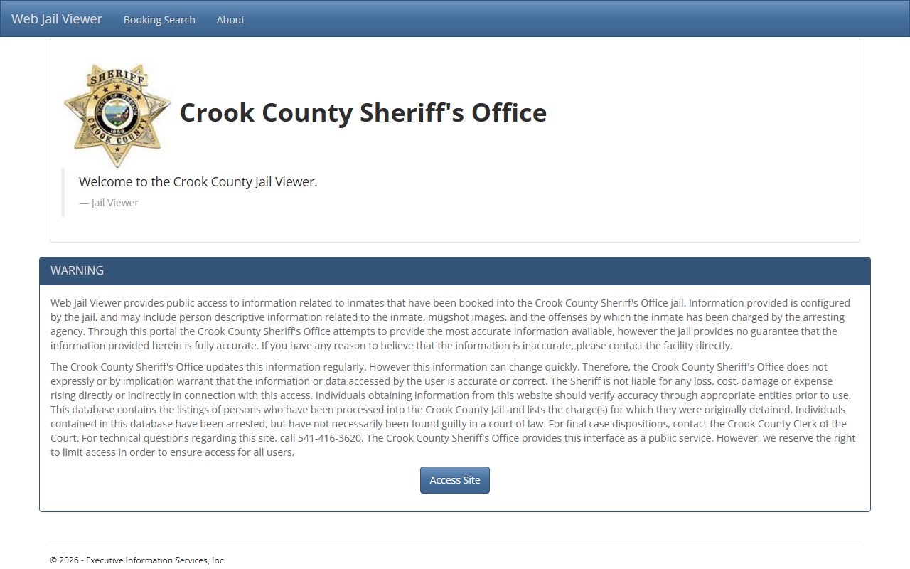 Crook County Sheriff's Office handling 72 hour booking records in Prineville Oregon
