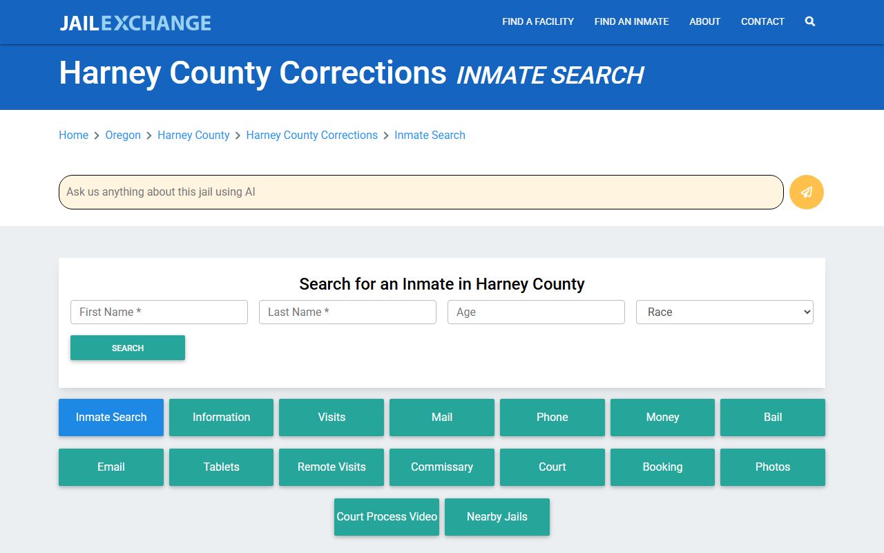 Harney County Corrections facility booking records in Burns Oregon