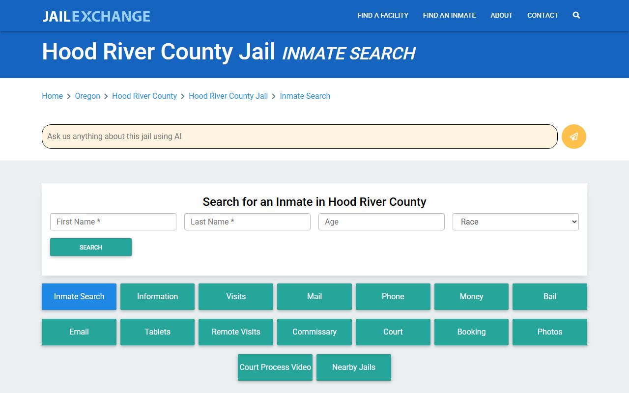 Hood River County jail booking records information in Oregon