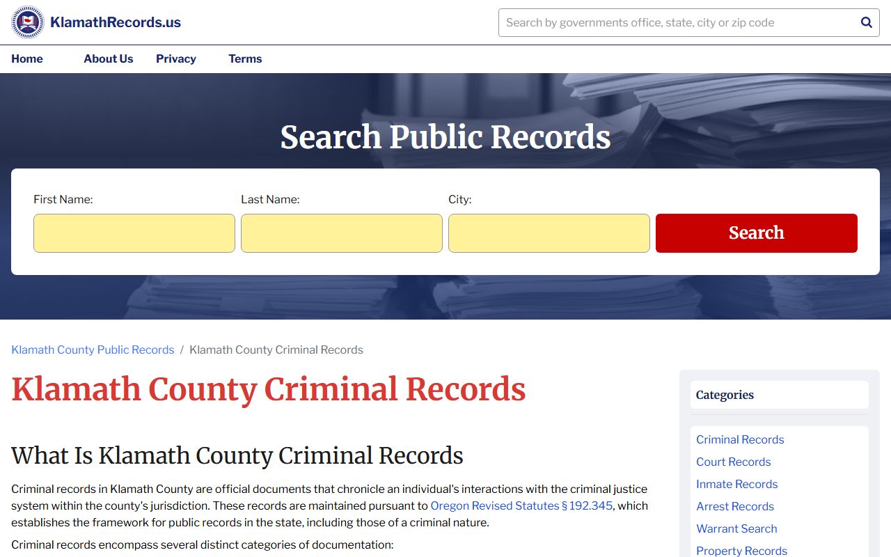 Klamath County criminal records and booking data in Oregon