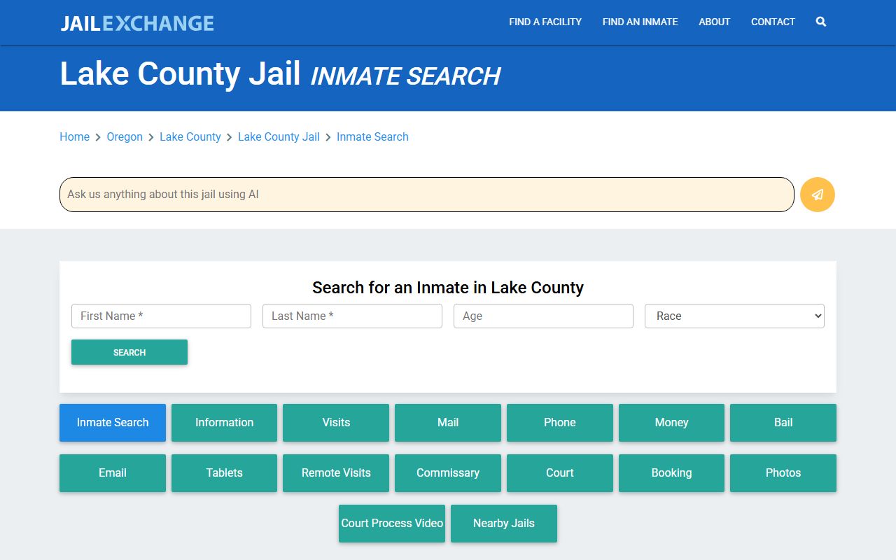 Lake County Jail inmate search for 72 hour booking records in Oregon