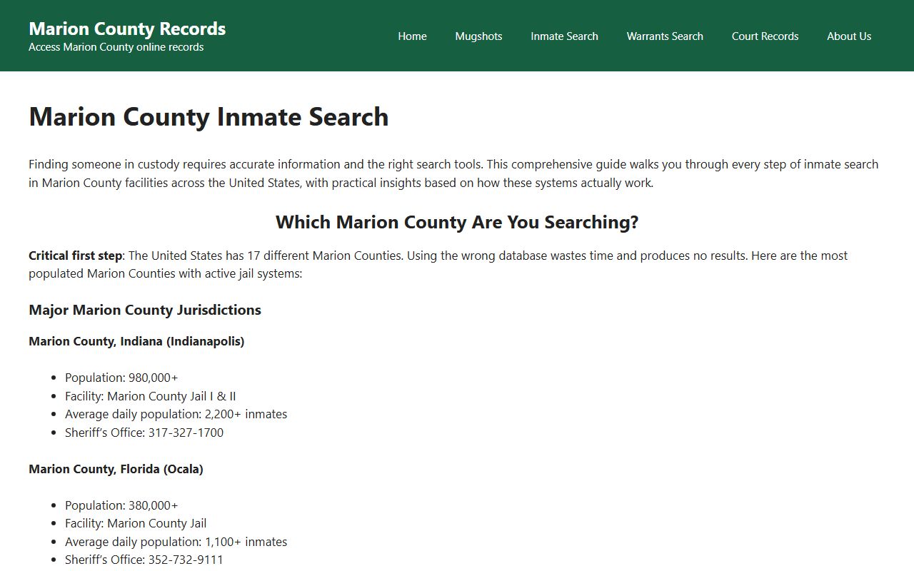 Marion County jail search tool for booking records in Oregon