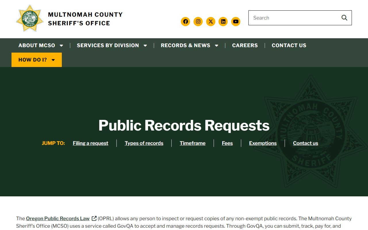Multnomah County Sheriff's Office page with booking record details in Portland Oregon