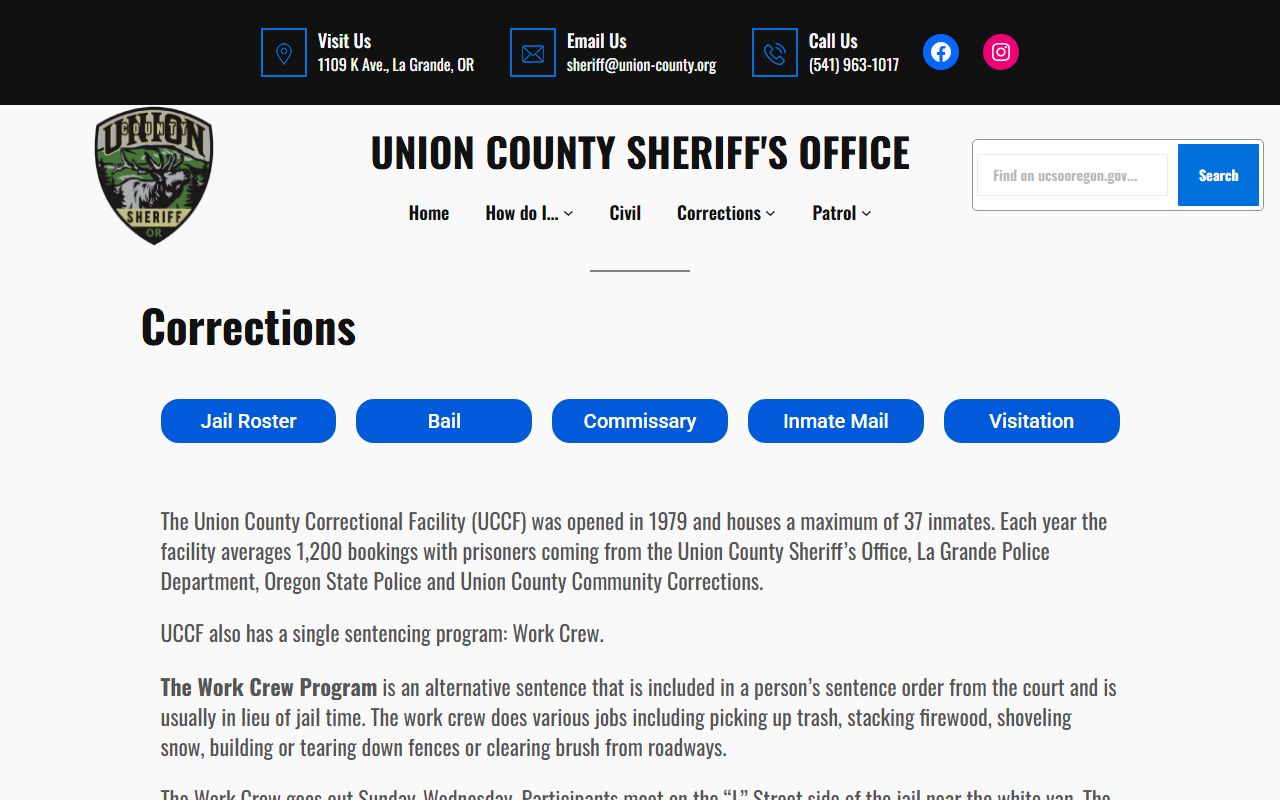Union County Sheriff's Office building where booking records are processed in La Grande Oregon