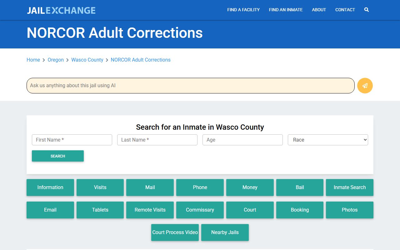 NORCOR adult corrections facility information for Wasco County 72 hour booking records