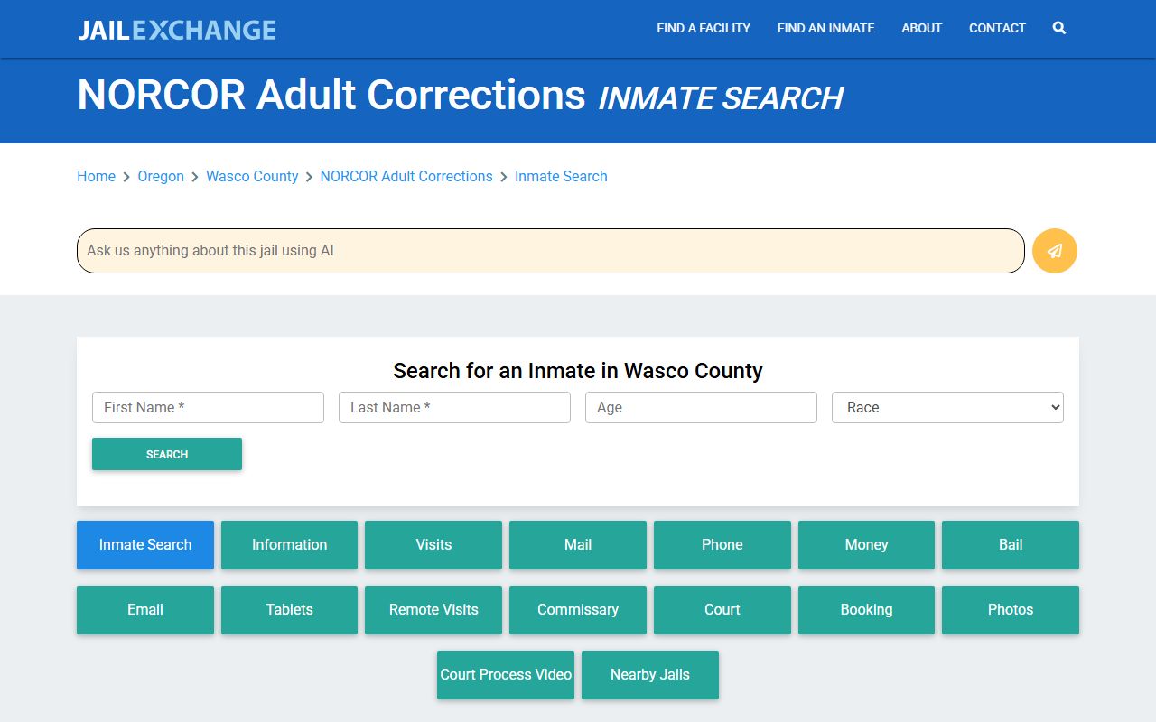 NORCOR inmate search on JailExchange for Wasco County 72 hour booking records