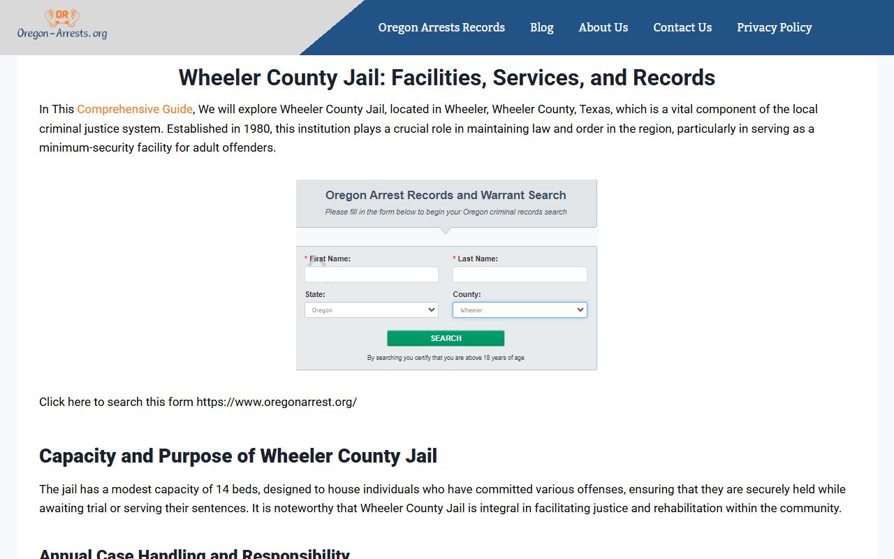Wheeler County jail information for 72 hour booking records in Fossil Oregon