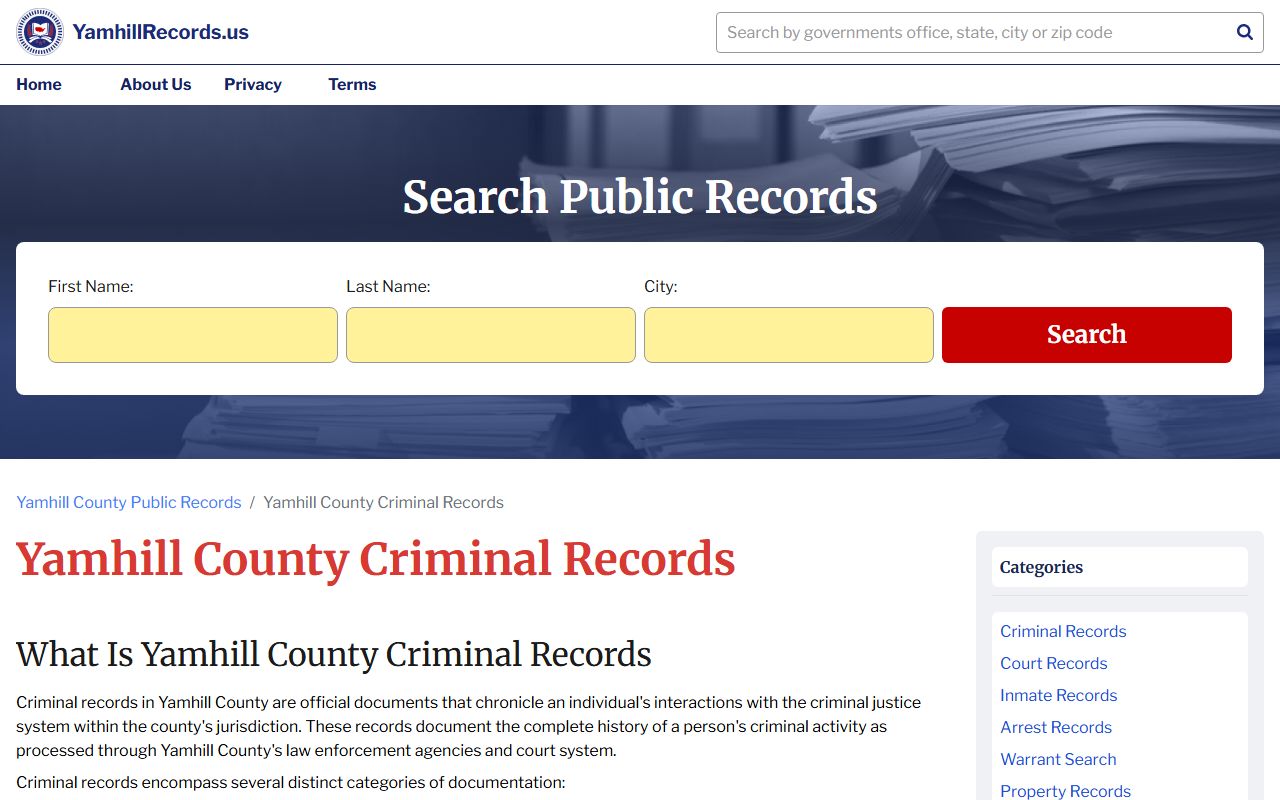 Yamhill County criminal records search for booking and arrest data in Oregon