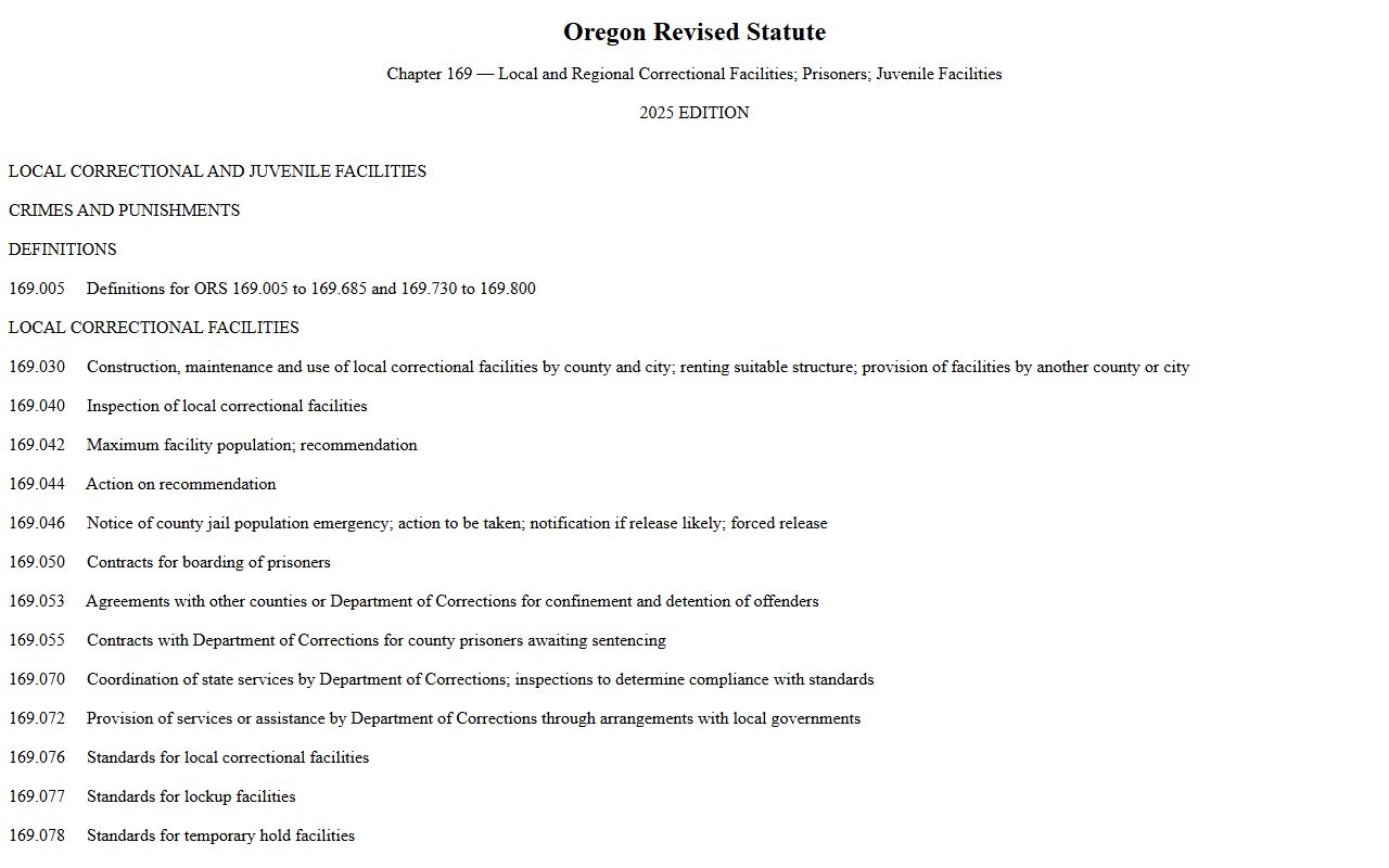 Oregon county jail standards under ORS Chapter 169 for booking records